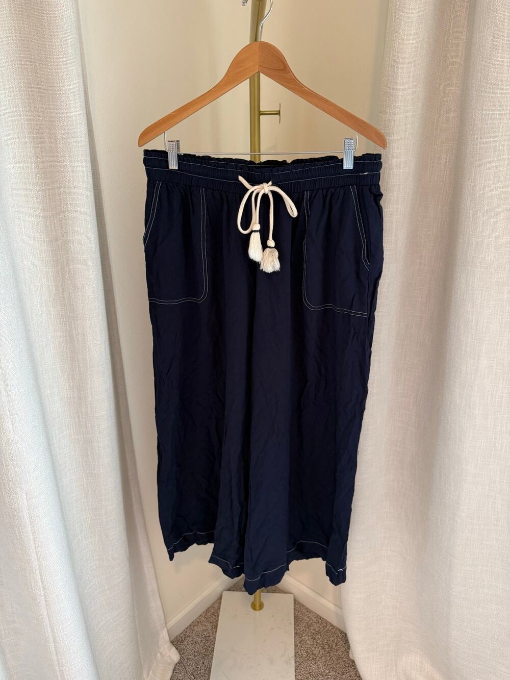 BloomChic Campo Pants Womens 14-16 Navy 100% Rayon Streetwear Pockets Drawstring